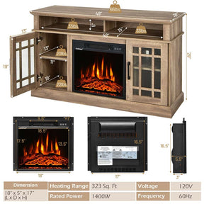 48" TV Console with 18" Fireplace Insert, Fireplace TV Stand for TVs up to 50 Inches, 1400W Electric Fireplace Heater