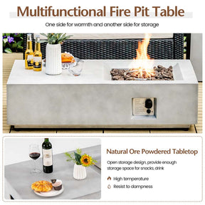 48" Concrete-like Propane Gas Fire Pit Table, 40000 BTU Outdoor Fire Pit with Lava Rocks & Cover