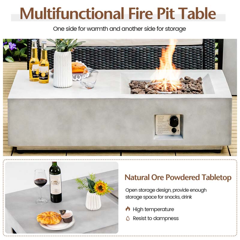 48" Concrete-like Propane Gas Fire Pit Table, 40000 BTU Outdoor Fire Pit with Lava Rocks & Cover