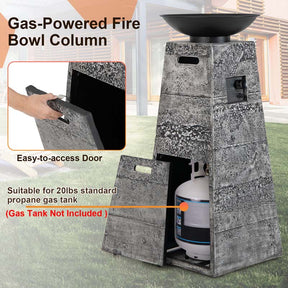 48" Propane Fire Bowl Column, 30000 BTU Outdoor Propane Gas Fire Pit Bowl with Lava Rocks & PVC Cover