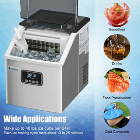 Canada Only - 48LBS/24H Stainless Self-Clean Portable Ice Maker with LCD Display