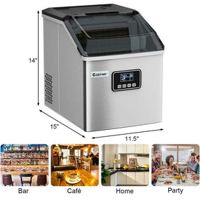48LBS/24H Portable Ice Maker Countertop, Auto Self-Clean Stainless Ice Machine with LCD Display