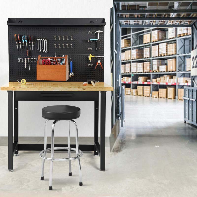 48" Bamboo Workbench with Drawers & Removable Pegboard, Heavy-Duty Work Table Tool Storage Bench