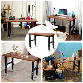 48" x 24" Bamboo Mobile Workbench with Casters, Heavy-Duty Steel Work Table Adjustable Height Workstation