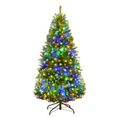 Premium Hinged Prelit Artificial Christmas Tree with Multi-Color LED Lights, 11 Lighting Modes, Metal Stand