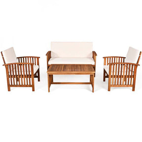 4 Pcs Outdoor Acacia Wood Sofa Set Patio Conversation Furniture Set with Cushions & Coffee Table