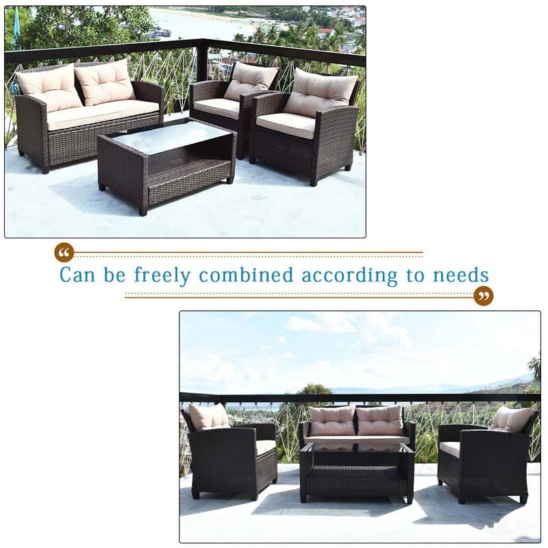 Canada Only - 4 Pcs Rattan Patio Furniture Set with Lower Shelf Table