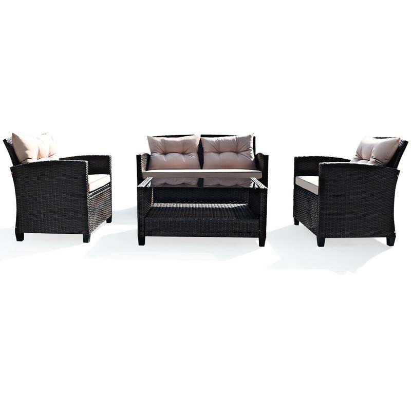 Canada Only - 4 Pcs Rattan Patio Furniture Set with Lower Shelf Table