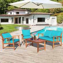 Canada Only - 4 Pcs Acacia Wood Patio Sofa Chair Set with Cushions Canada