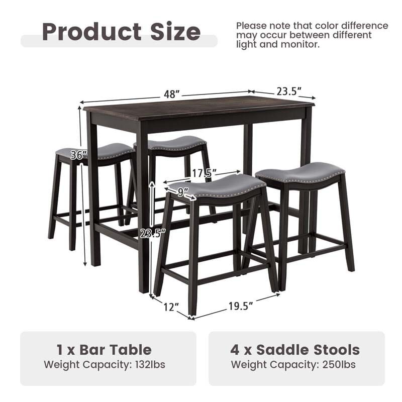 5 Pcs Space-Saving Dining Table Set with 4 Upholstered Stools, Counter Height Table Stools Set for Kitchen Dinette