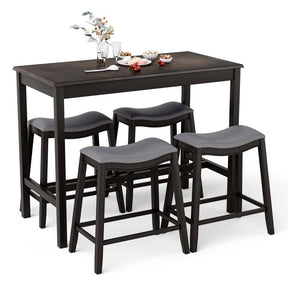 5 Pcs Space-Saving Dining Table Set with 4 Upholstered Stools, Counter Height Table Stools Set for Kitchen Dinette