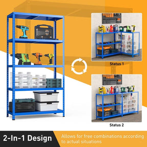 Blue 39" x 16" x 74" 5-Tier Heavy Duty Metal Storage Shelving Unit, Multi-Use Storage Racks Utility Shelves