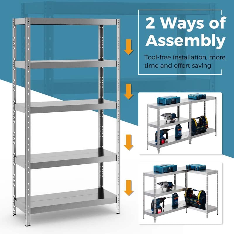 40" x 16" x 77.5" 5-Tier Heavy Duty Metal Storage Shelving Unit, 2860 lbs Load Capacity Adjustable Storage Racks