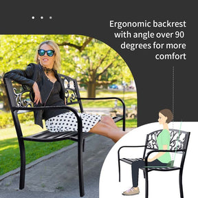 50" Cast Iron Backrest Outdoor Patio Bench Seat, Weatherproof Steel Frame Garden Bench for Park Porch