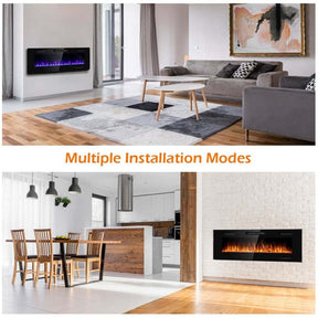 50" Ultra-Thin Electric Fireplace Insert, 1500W Recessed & Wall-mounted Fireplace Heater with 12 Flame Colors