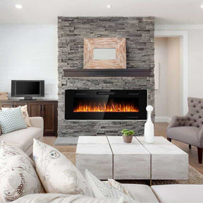 50" Ultra-Thin Electric Fireplace Insert, 1500W Recessed & Wall-mounted Fireplace Heater with 12 Flame Colors