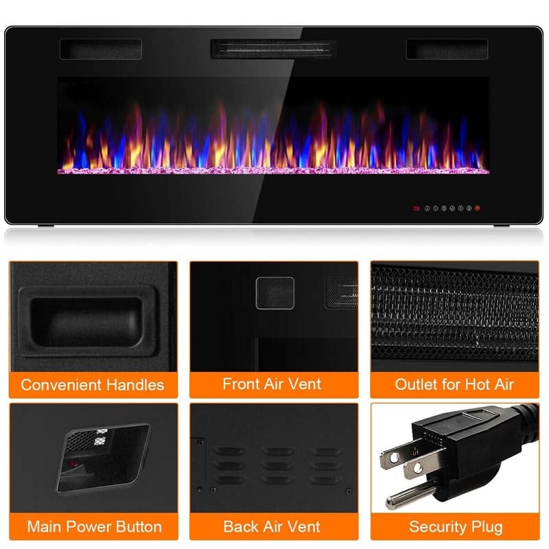 50" Ultra-Thin Electric Fireplace Insert, 1500W Recessed & Wall-mounted Fireplace Heater with 12 Flame Colors