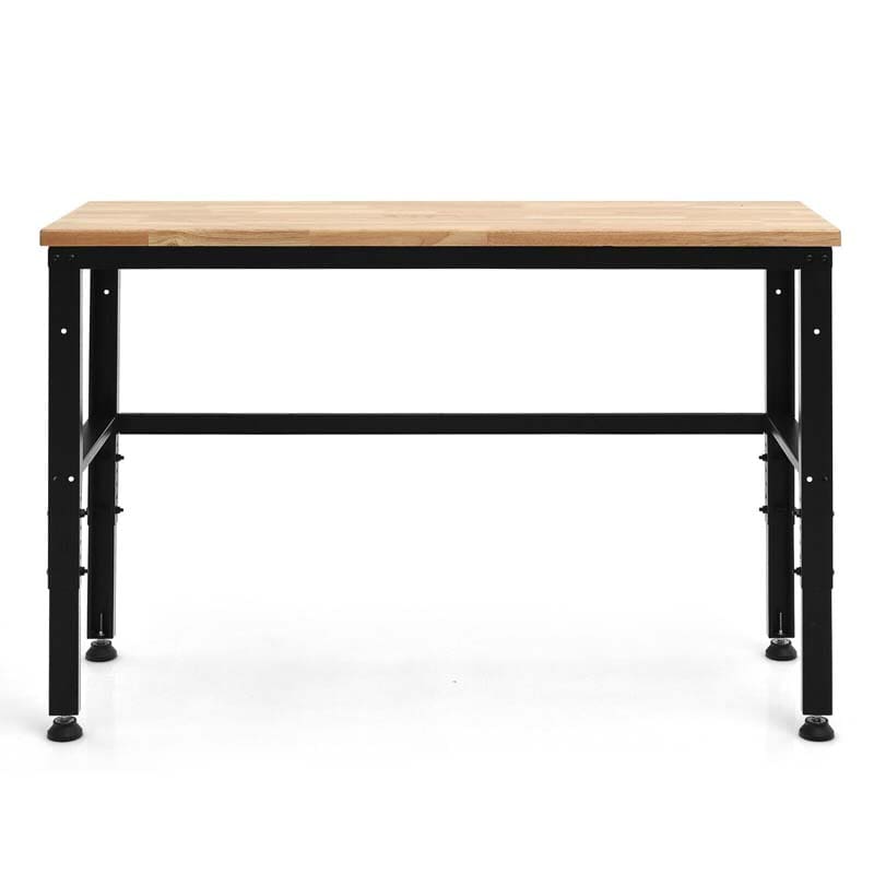 53" Oak Wood Workbench with 3-level Adjustable Heights, Heavy-Duty Steel Work Table Hardwood Workstation