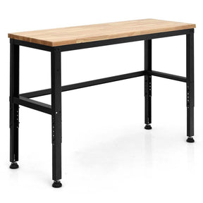 53" Oak Wood Workbench with 3-level Adjustable Heights, Heavy-Duty Steel Work Table Hardwood Workstation