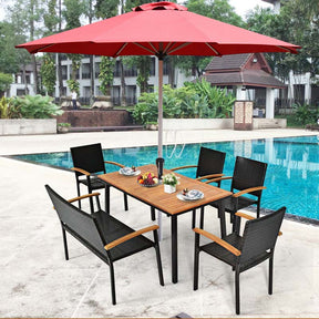 55" Acacia Wood Rattan Outdoor Patio Dining Table with Umbrella Hole
