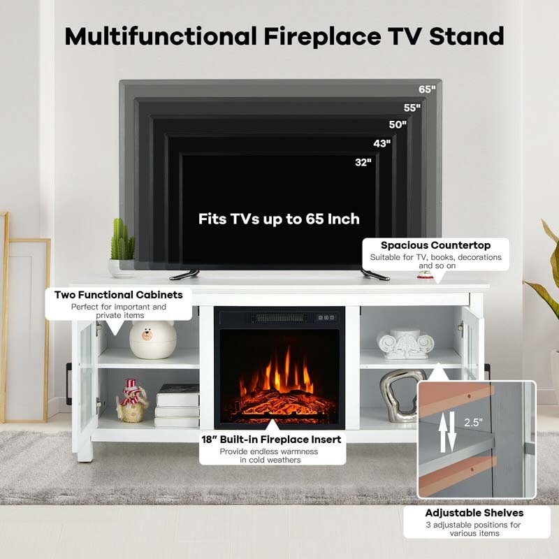 58" TV Console with 18" Fireplace Insert, Fireplace TV Stand for TVs up to 65 Inches, 1400W Electric Fireplace Heater