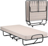 79" x 39" Rollaway Folding Bed with 5" Memory Foam Mattress, Twin Size Portable Guest Bed with Wheels