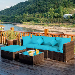 5 Pcs Outdoor Patio Rattan Furniture Sectional Sofa Set Wicker Conversation Set with Cushions