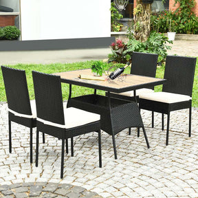 Canada Only - 5 Pcs Rattan Patio Dining Set with Wood Tabletop & Cushioned Chairs