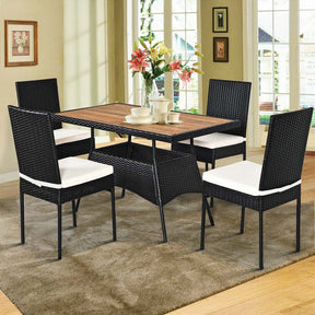 Canada Only - 5 Pcs Rattan Patio Dining Set with Wood Tabletop & Cushioned Chairs