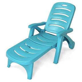 Rolling Folding Plastic Pool Lounge Chair with Armrests, 5-Position Outdoor Sun Lounger Patio Deck Chair Beach Chair