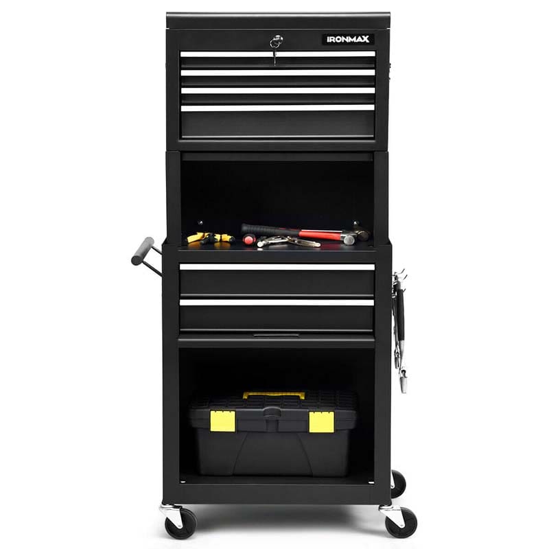 Heightened 6-Drawer Rolling Tool Chest Cabinet with Riser & Lock, 3 in 1 Big Toolbox Organizer for Workshop Garage