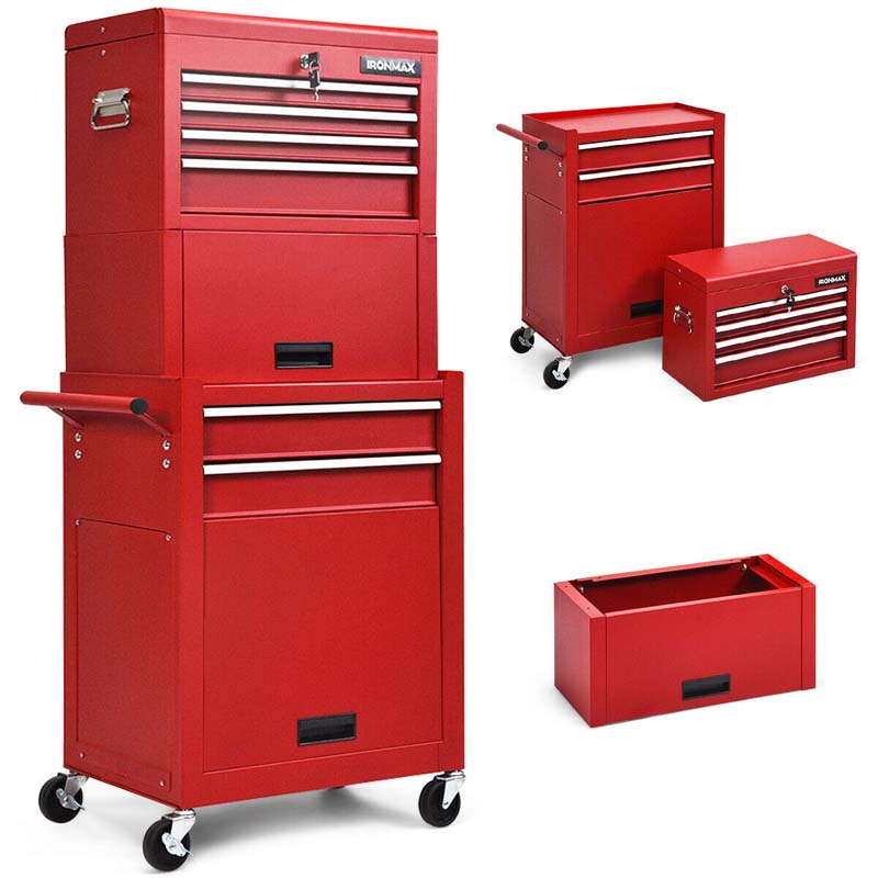 Heightened 6-Drawer Rolling Tool Chest Cabinet with Riser & Lock, 3 in 1 Big Toolbox Organizer for Workshop Garage