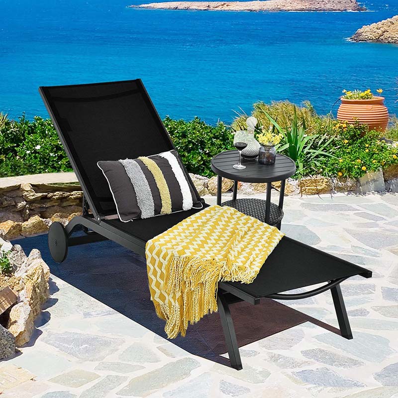 Aluminum Patio Chaise Lounge Chair with Wheels, 6-Position Fabric Outdoor Sun Lounger for Pool Beach Deck Yard