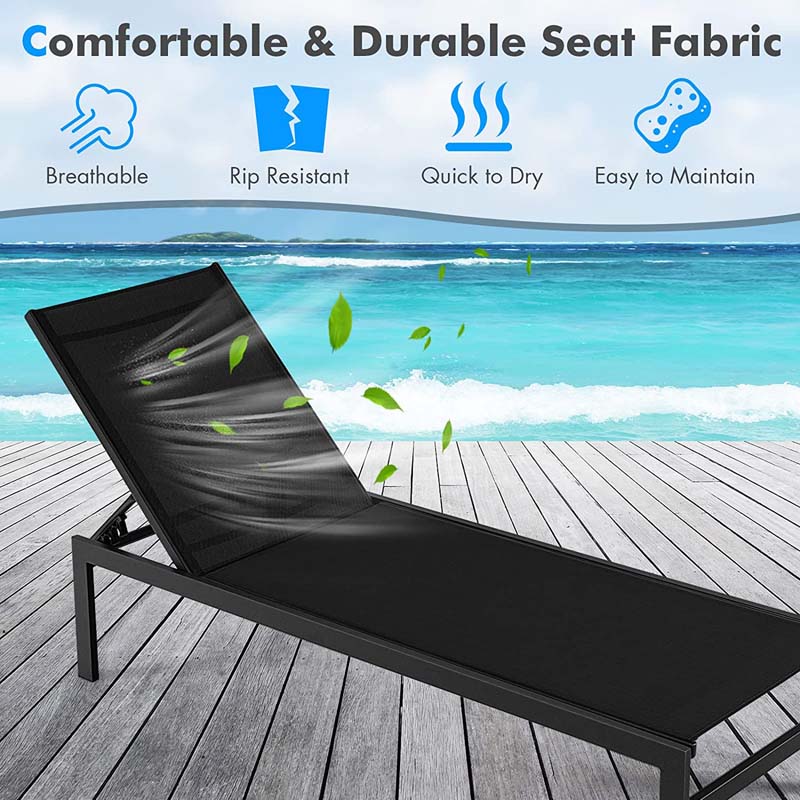 Quick-drying Fabric Sun Lounger for Pool Deck Patio Beach Lawn, 6-Position Aluminium Outdoor Chaise Lounge Chair