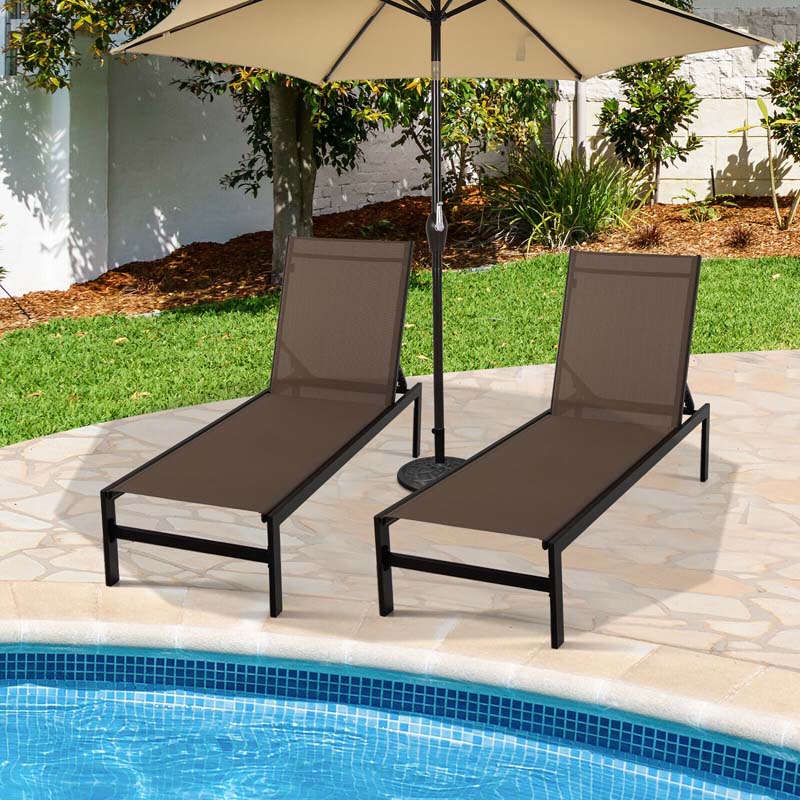 Quick-drying Fabric Sun Lounger for Pool Deck Patio Beach Lawn, 6-Position Aluminium Outdoor Chaise Lounge Chair