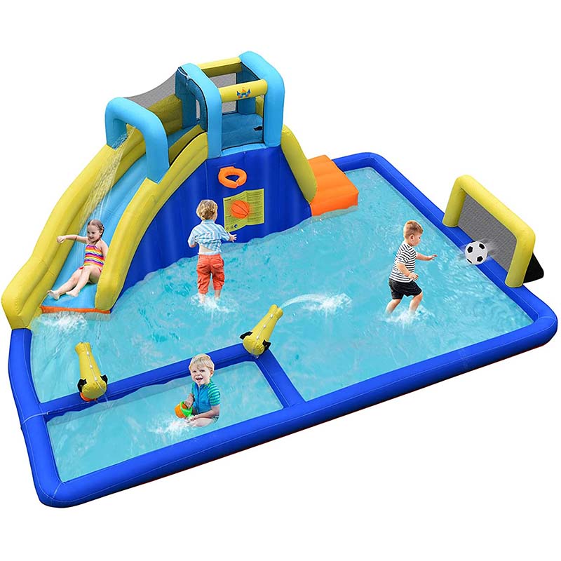 6-in-1 Kids Giant Water Park Inflatable Water Slide Bounce House with Large Soccer Splash Pool, Water Cannons, Climbing Wall