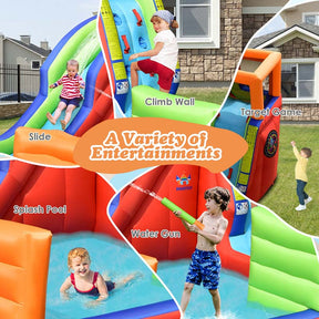 6-in-1 Pirate Ship Kids Giant Water Park Inflatable Bounce House Bouncy Castle with Long Water Slide