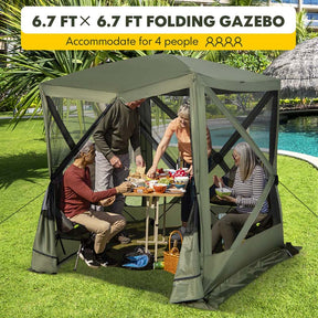 6.7 x 6.7 FT Foldable Pop-Up Camping Gazebo with Netting & Carry Bag, Portable Screen Tent Instant Canopy Shelter