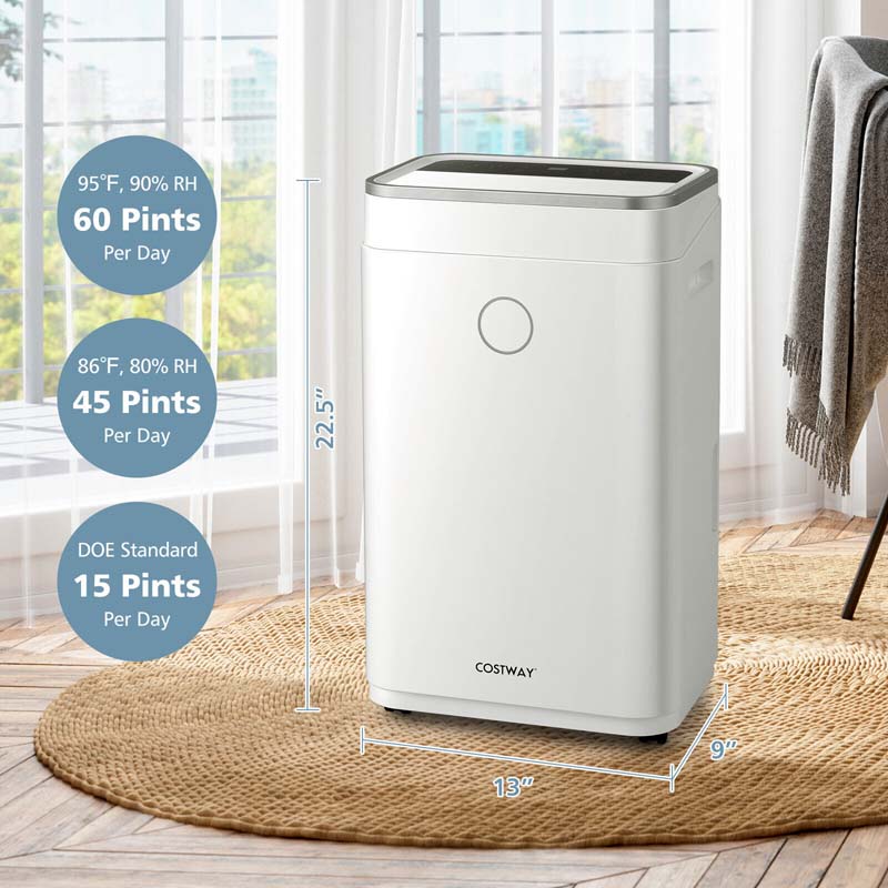 4000 Sq. Ft 60 Pints Portable Dehumidifier for Basements & Home with 3-Color Humidity Indicator Light