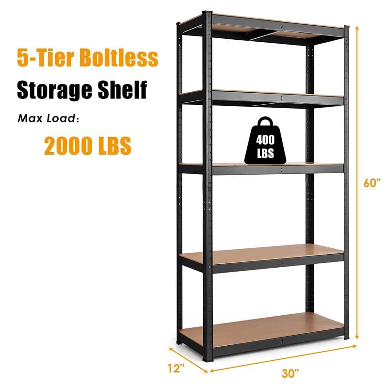 Black 30" x 12" x 60" 5-Tier Storage Shelving Unit, 2000 lbs Capacity Heavy Duty Metal Utility Shelves, Adjustable Storage Racks