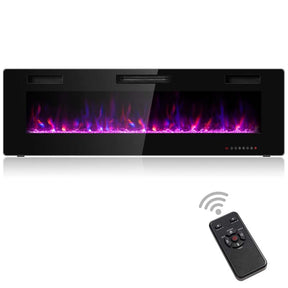 60" Ultra-Thin Electric Fireplace Insert, 1500W Recessed & Wall-mounted Fireplace Heater with 12 Flame Colors