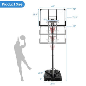 64"-79" Waterproof Portable Basketball Stand Poolside Basketball Hoop Goal System with 44" Backboard