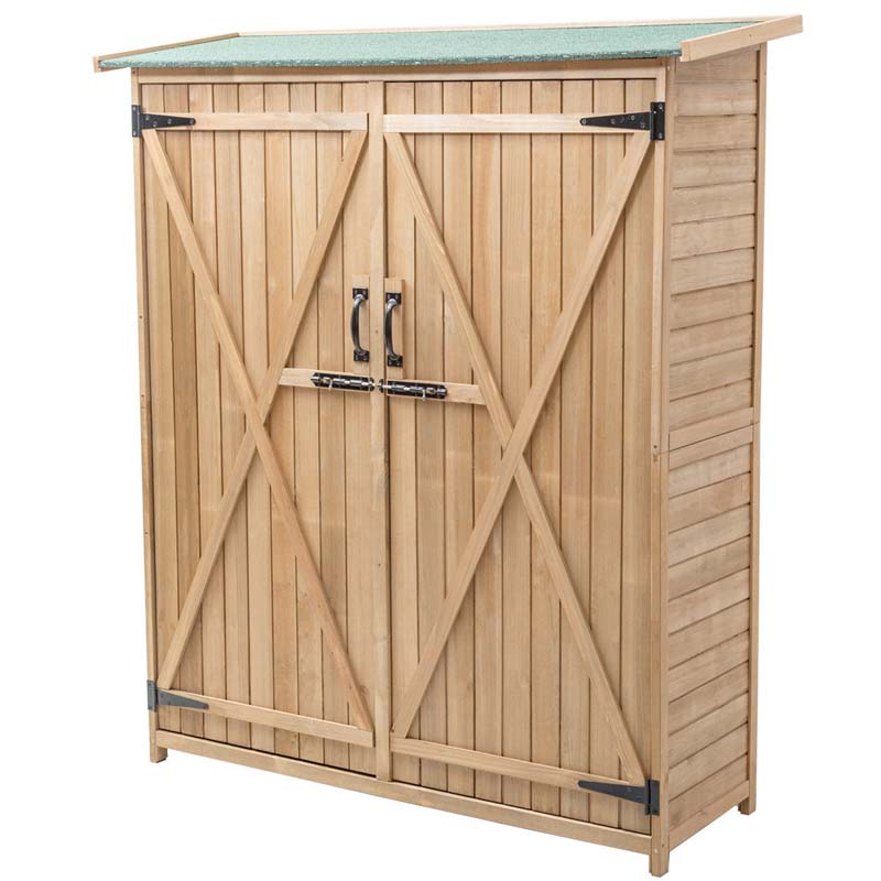 Canada Only - 64'' Tall Wooden Storage Shed Outdoor Fir Wood Cabinet