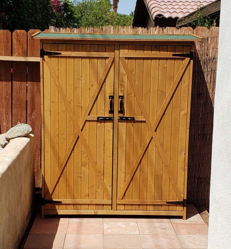 65" Wooden Storage Shed Outdoor Garden Tool Storage Cabinet with Lockable Doors