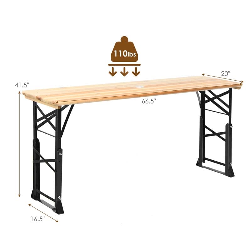 Canada Only - 66.5'' Outdoor Wood Folding Picnic Table with Umbrella Hole