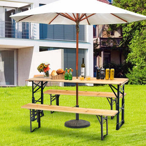 66.5'' Wood Folding Picnic Table with Umbrella Hole, Height Adjustable Outdoor Dining Table for Camping Party
