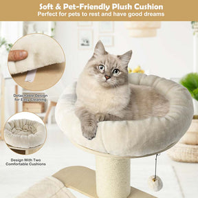 69" Tall Cat Tree, Multi-Level Wooden Cat Tower Condo with Sisal Posts, Modern Big Cat Activity Tree