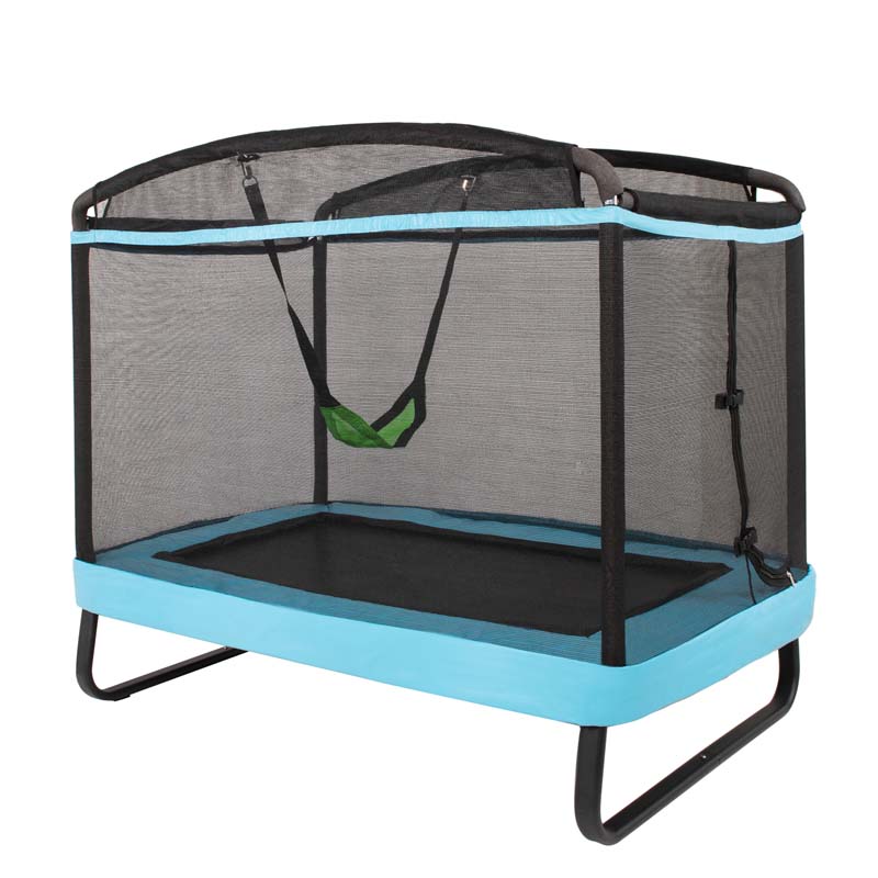 6 FT Kids Trampoline with Swing & Safety Fence, ASTM Approved Toddler Rectangle Trampoline for 3-8 Year Old