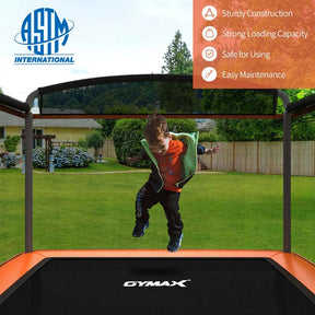 6 FT Kids Trampoline with Swing & Safety Fence, ASTM Approved Toddler Rectangle Trampoline for 3-8 Year Old