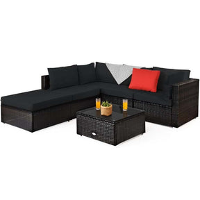 6 Pcs Outdoor Rattan Sectional Sofa Set with Coffee Table & Removable Seat & Back Cushions